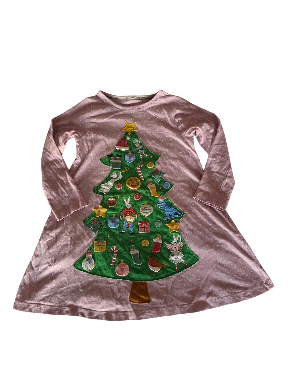 Mini Boden Pink Holiday Tree/ Advent Calander Appliqué Dress